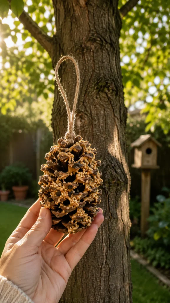 pinecone diy bird feeder