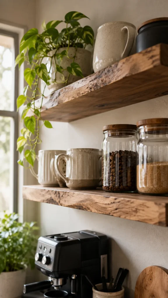 Floating shelves above your coffee station