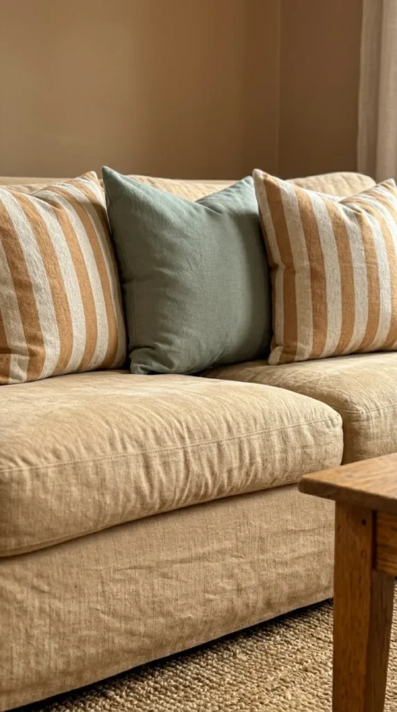 Neutral striped pillow covers