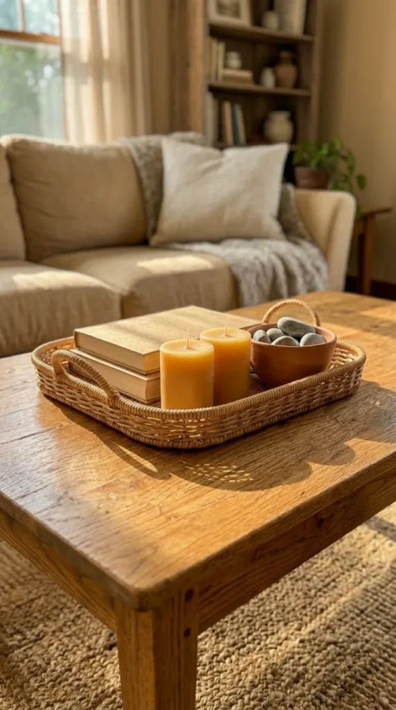 Wicker tray for the coffee table