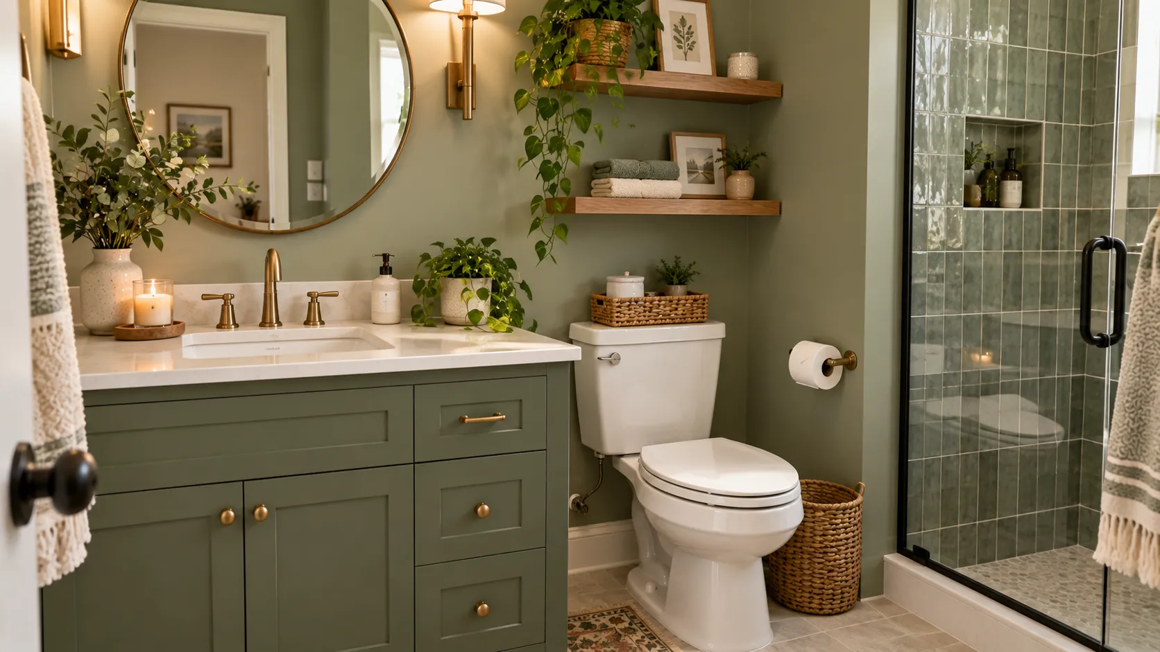 Green Bathroom Ideas for Color, Warmth