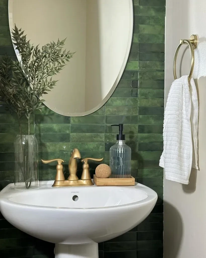 10- Add Green Tile Behind the Mirror
