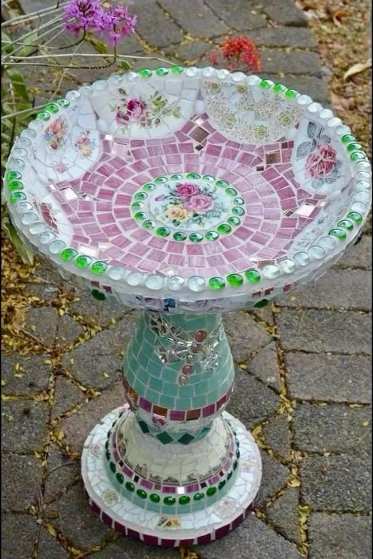 7- Add Pink Mosaic Color to a Garden Feature