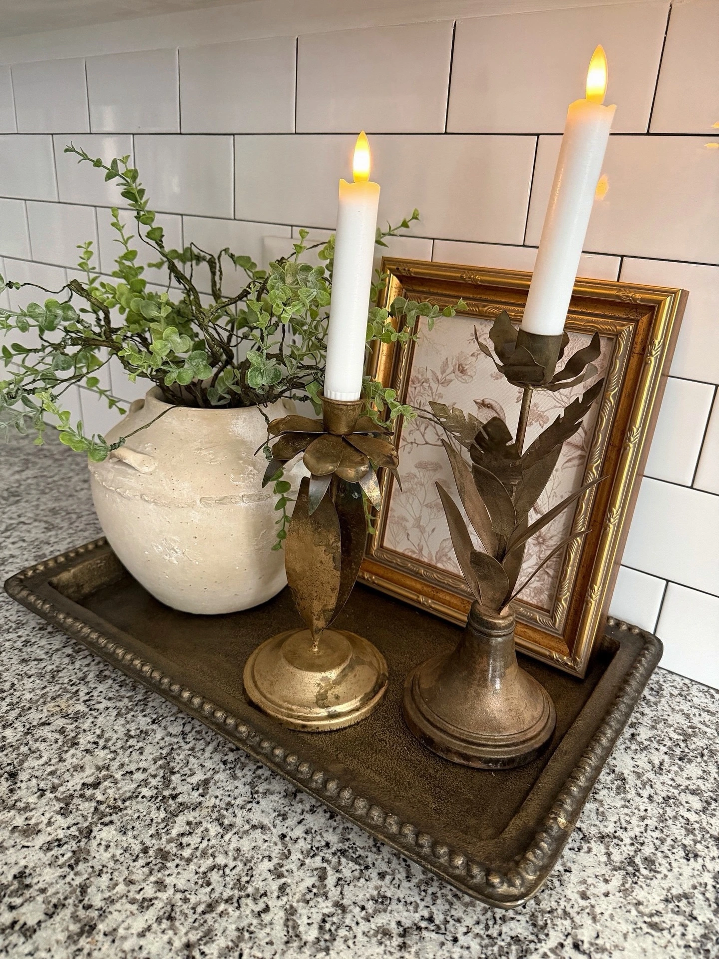 1- Arrange Candlesticks on a Countertop Tray
