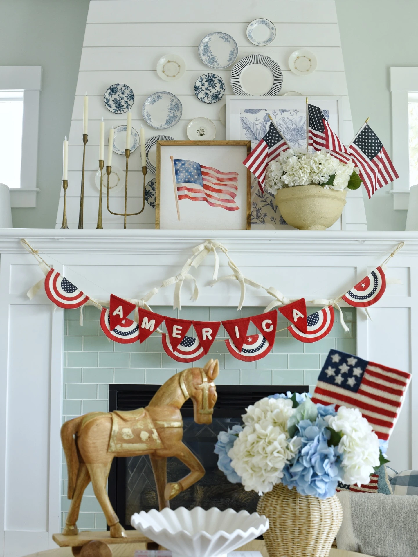 1- Arrange Mini Flags Under a Glass Cloche
