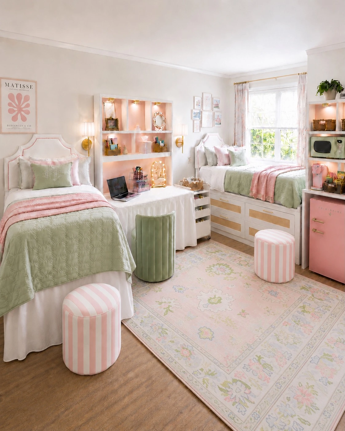 12- Bring in Green Ottomans for Storage and Seating