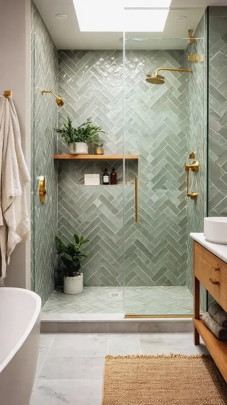 2- Choose Soft Herringbone Shower Tile
