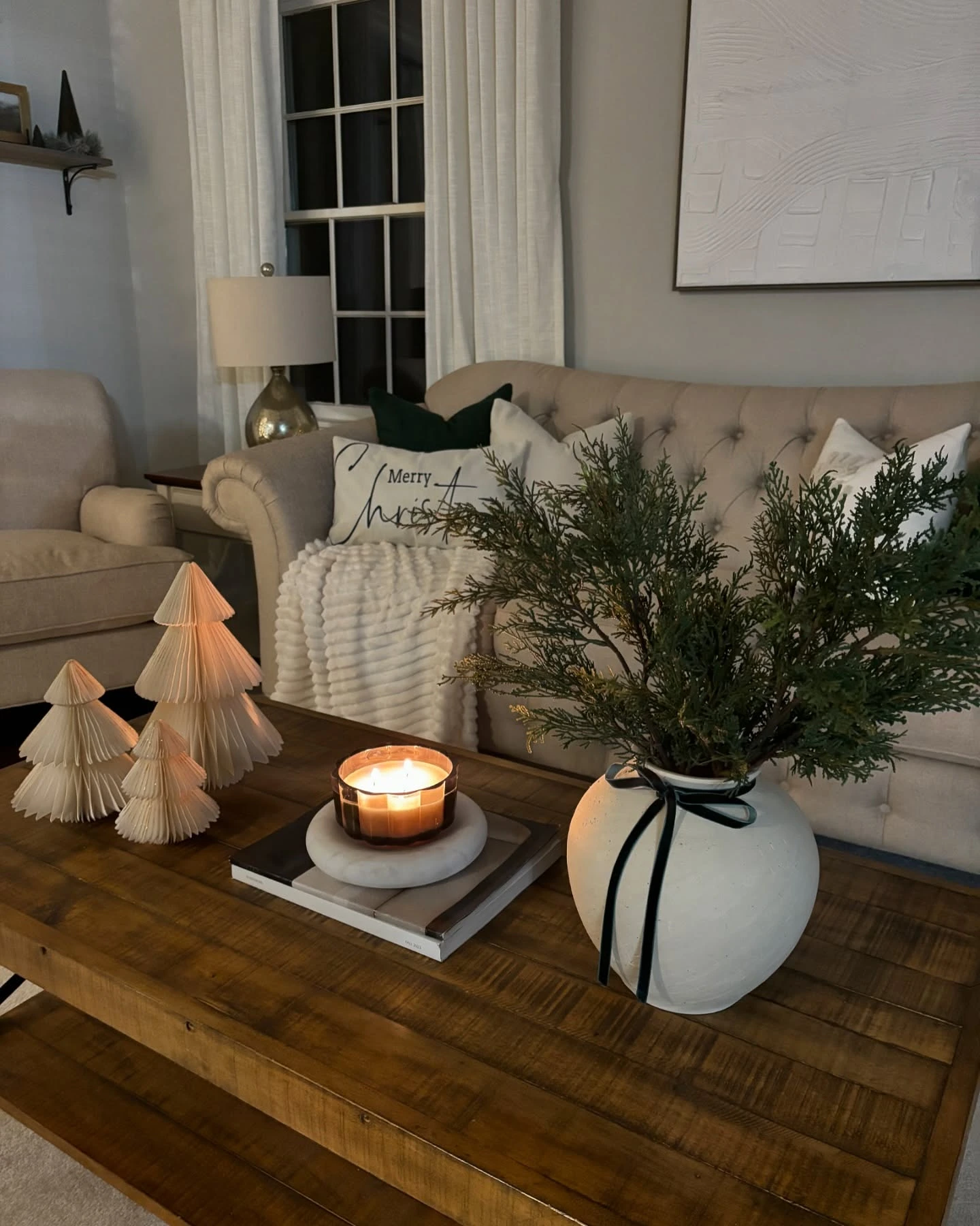 10- Combine Mini Trees, Greenery, and a Candle