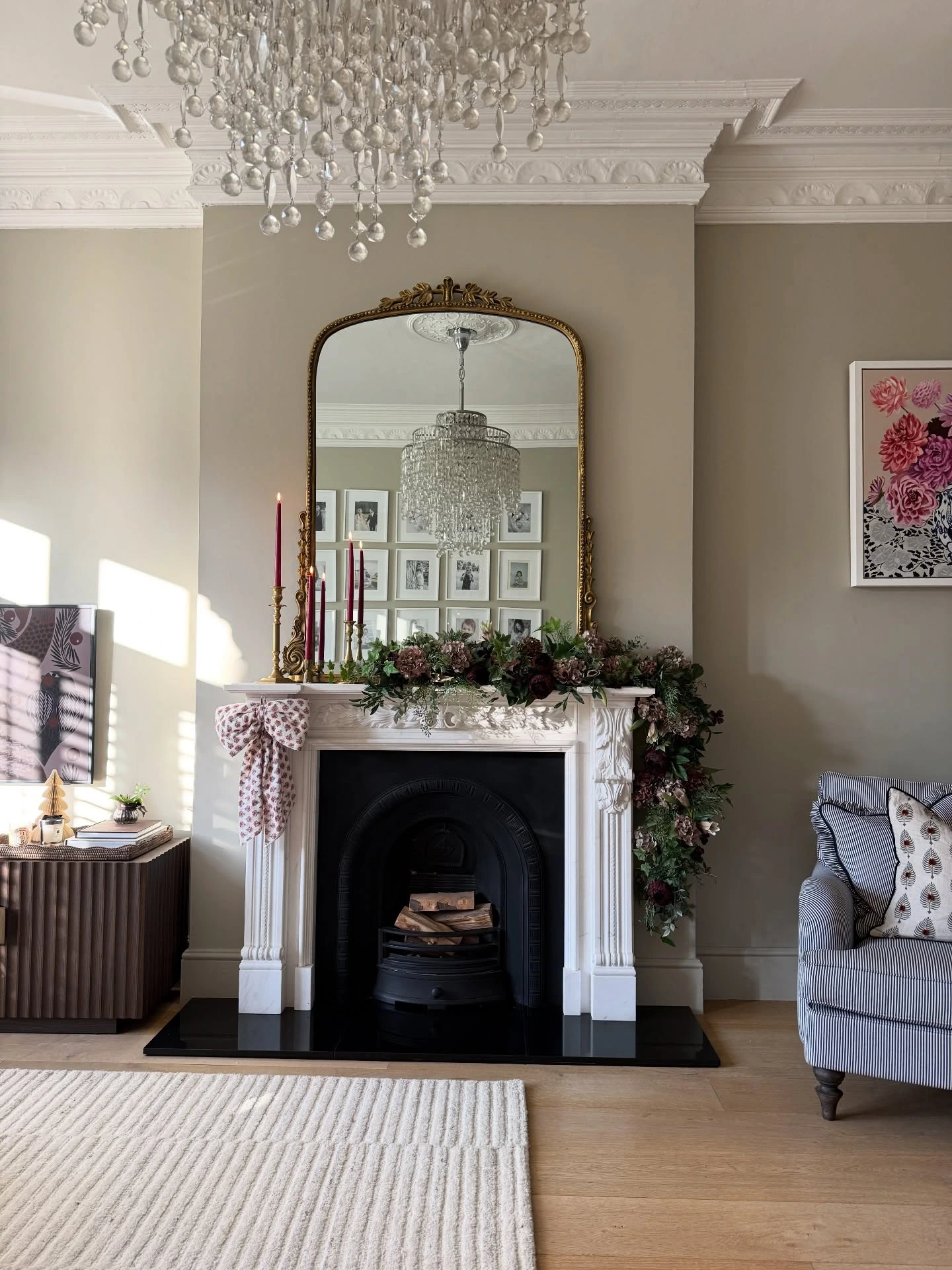 1- Drape a Lit Garland Across the Mantel