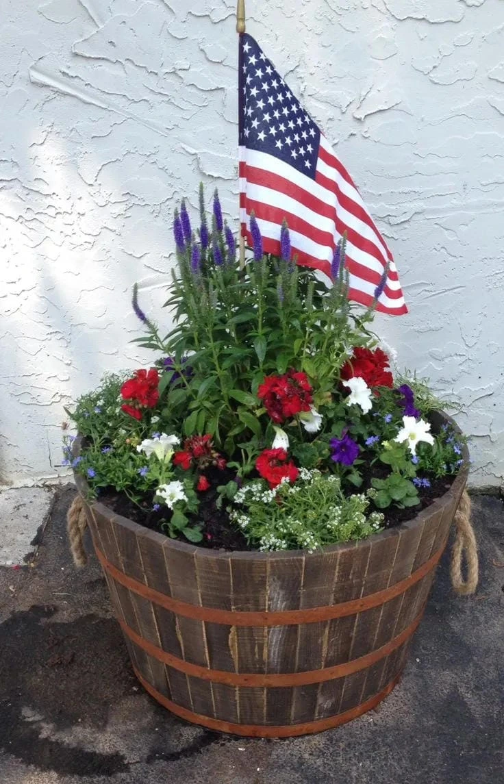 5- Fill a Barrel with Patriotic Flowers