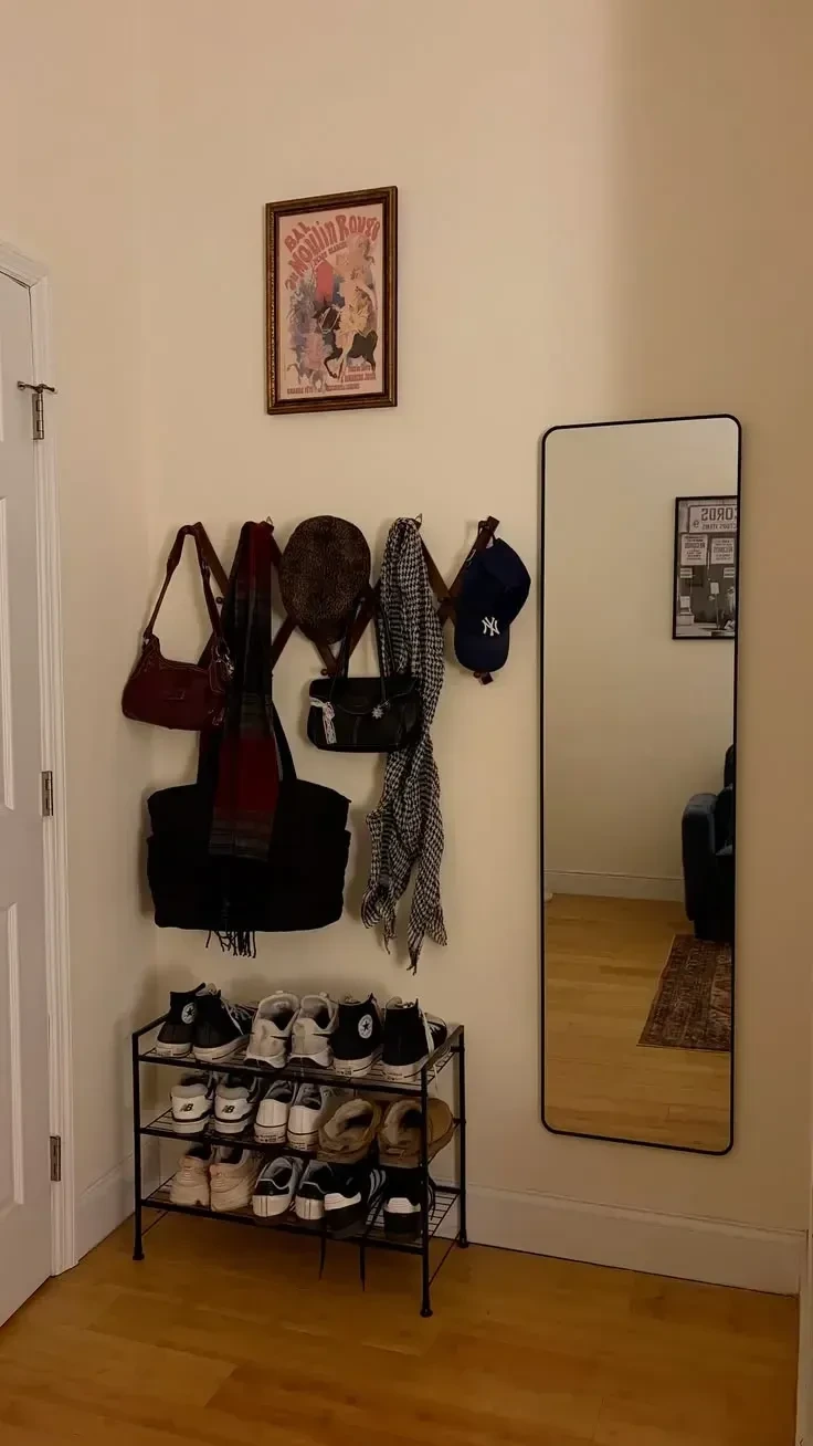 11- Fit a Tiny Shoe Rack Under the Hooks