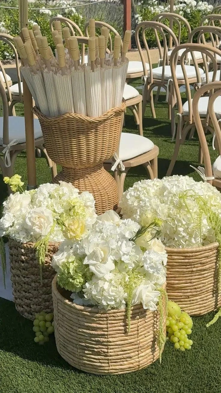2- Frame the Space with Hydrangeas in Baskets