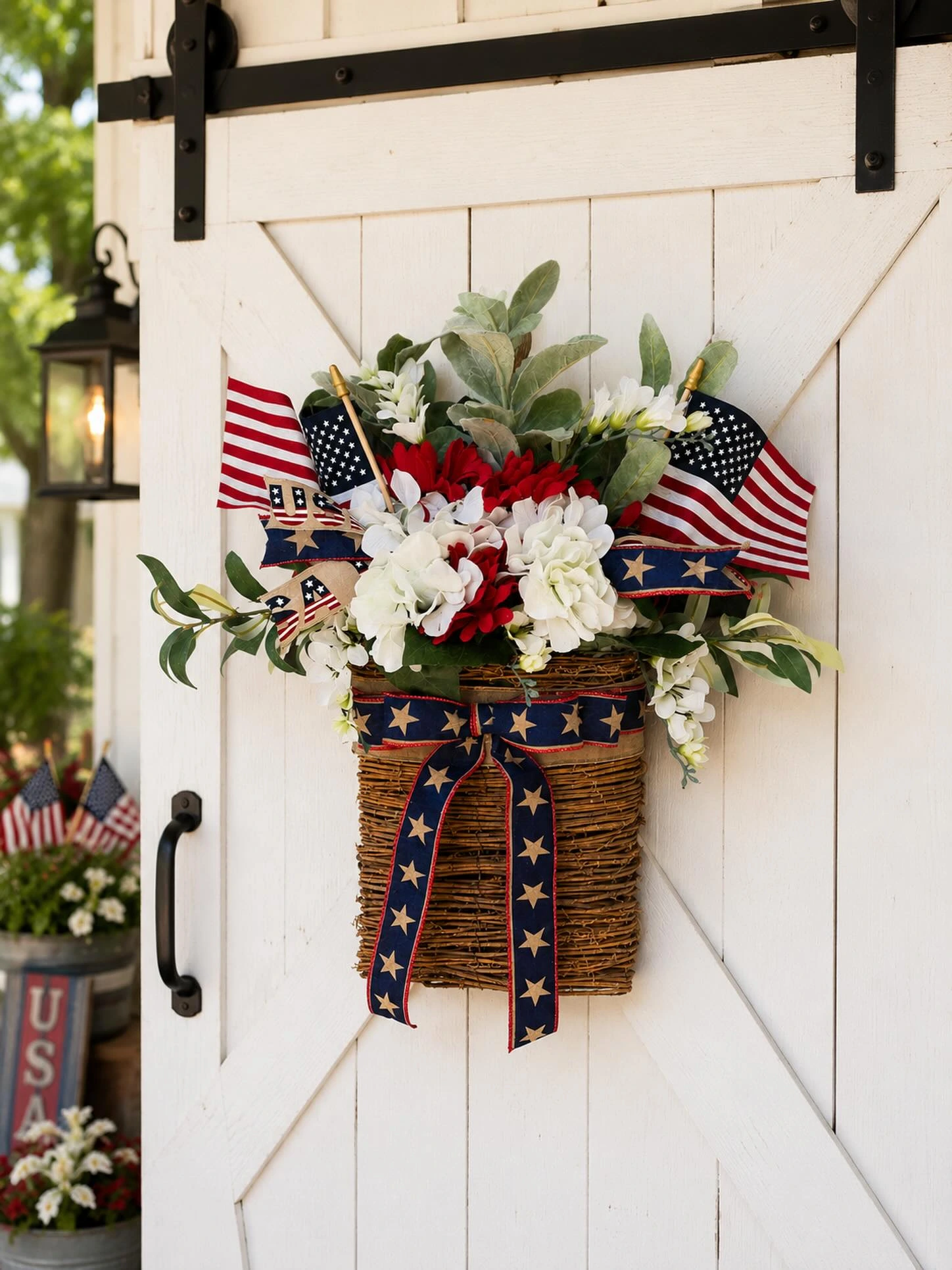 7- Hang a Flag Flower Basket on the Door