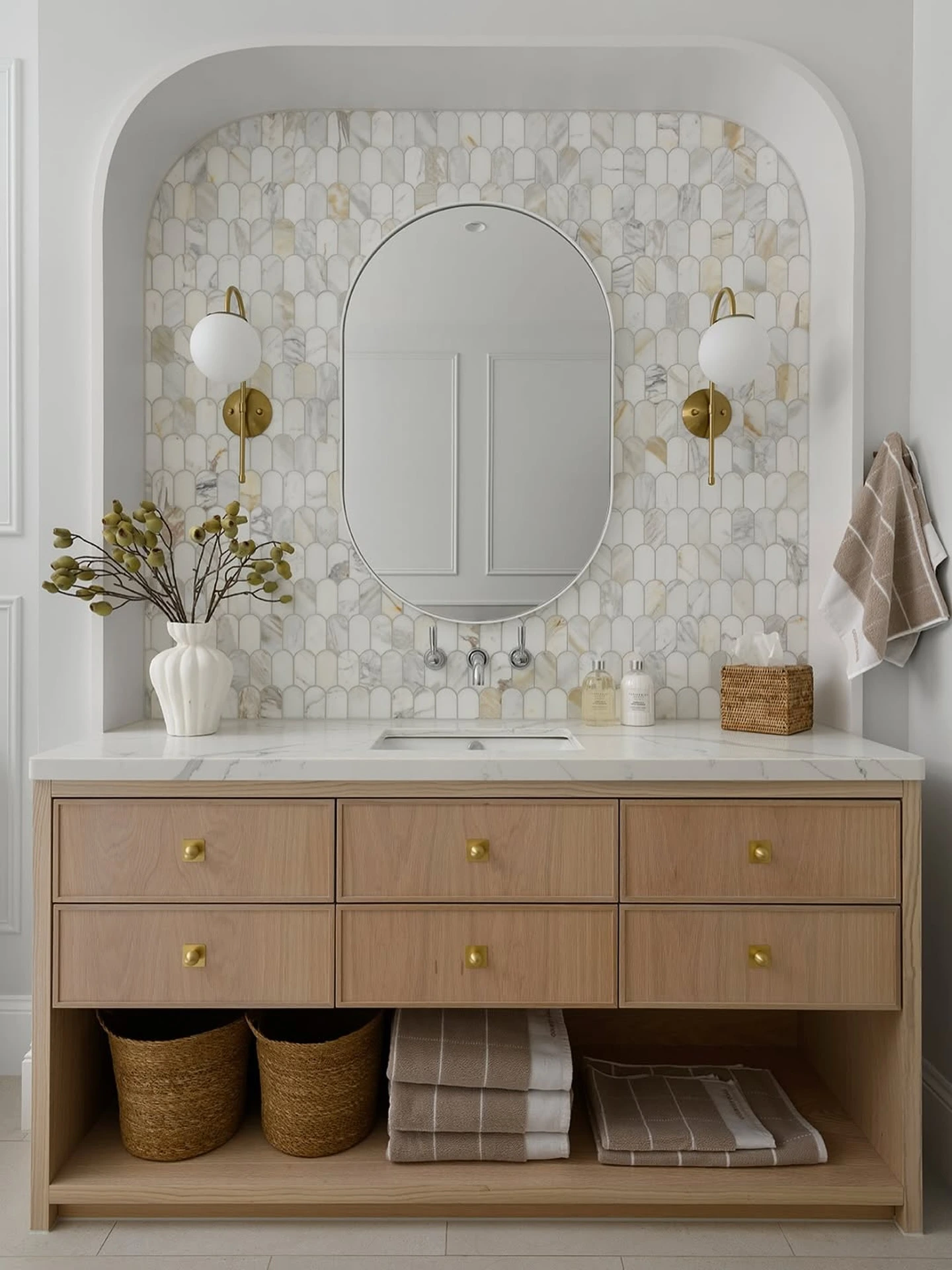 9- Hide Vanity Storage in Woven Baskets
