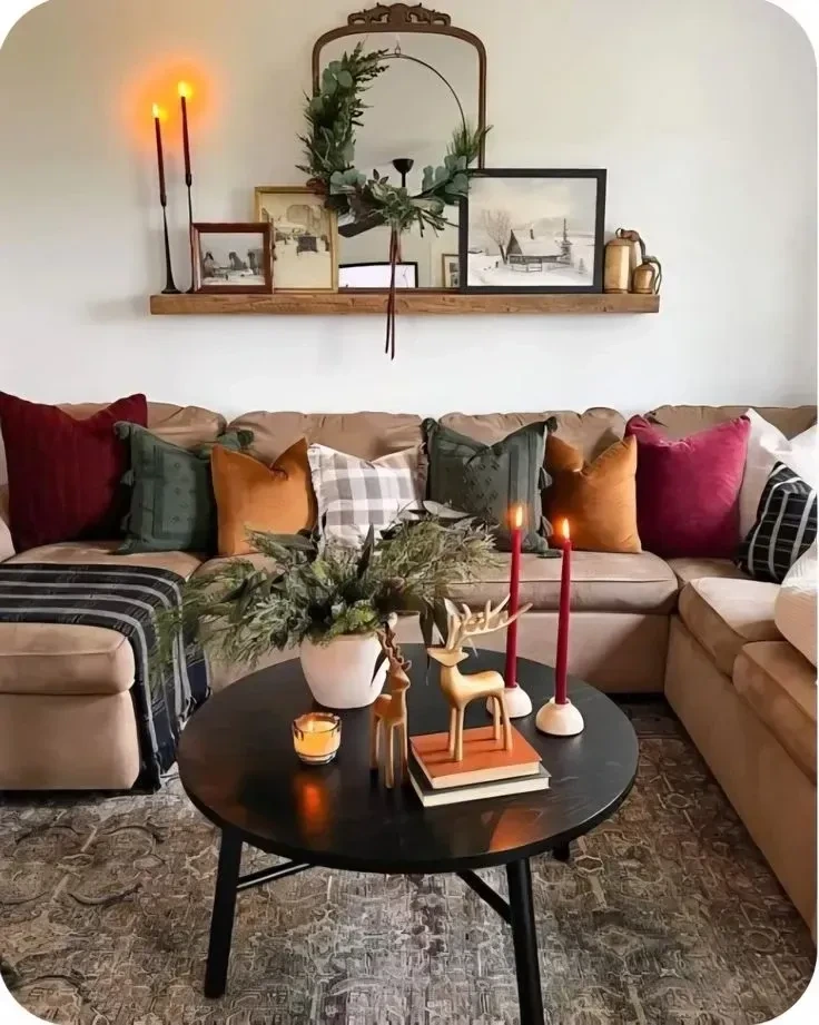 10- Layer Candles and a Wreath on a Shelf