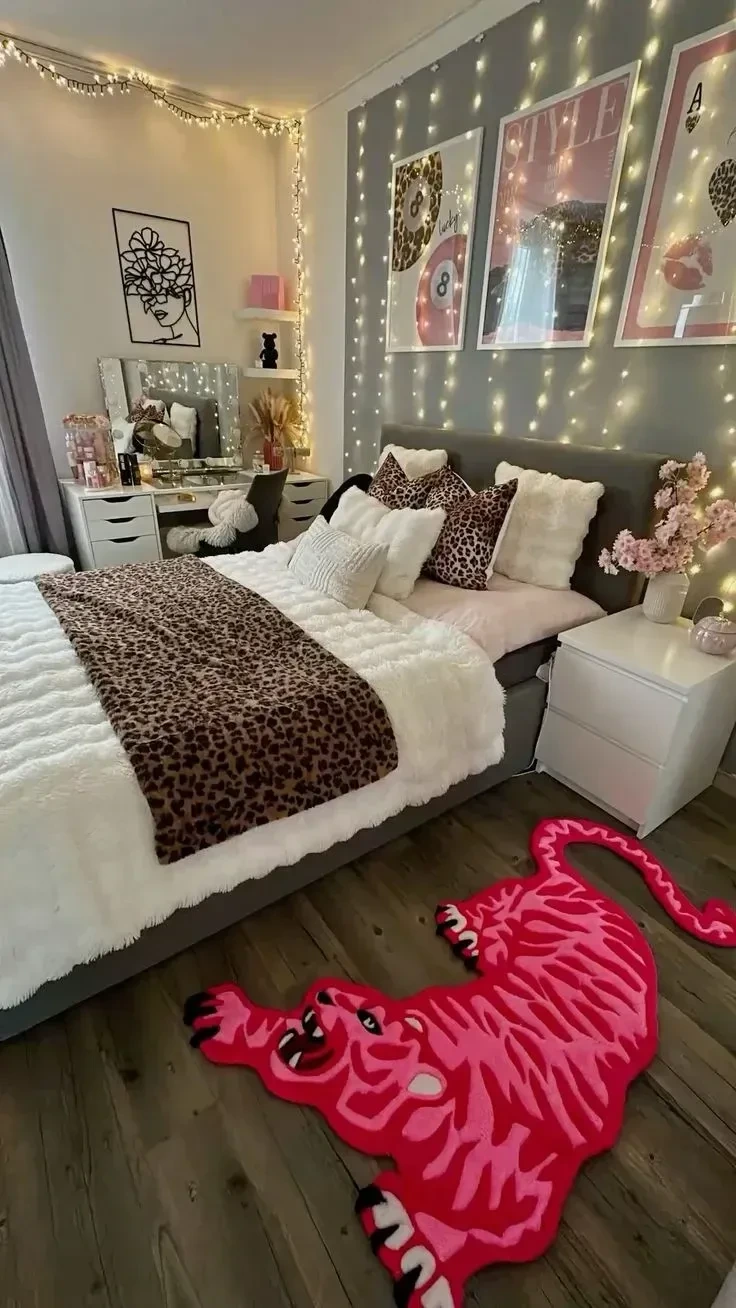 14- Layer Leopard Print Bedding with Warm Walls