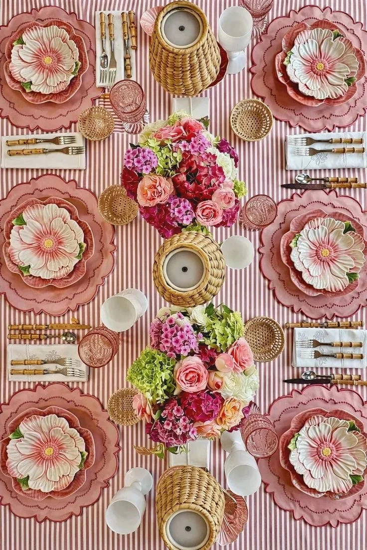 6- Layer Pink Plates with Bright Flowers