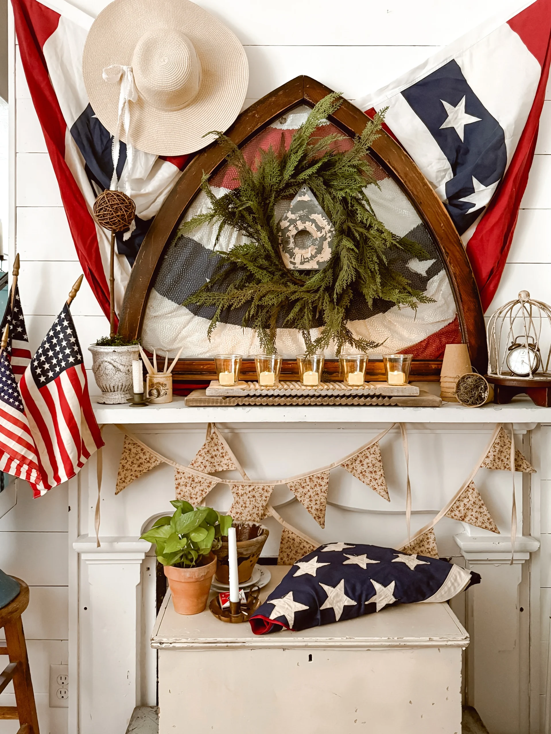 6- Layer Vintage Flags Across the Mantel