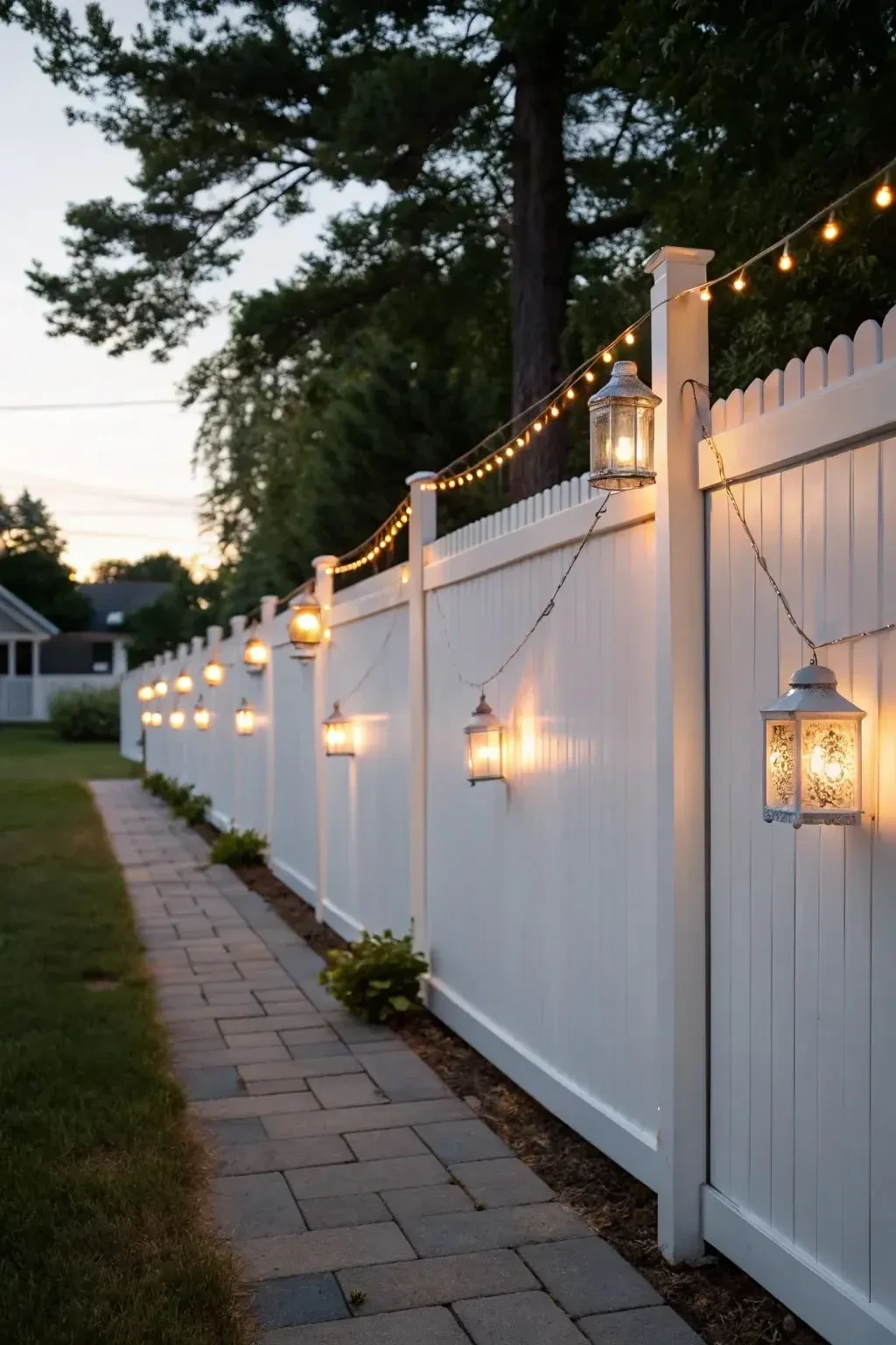 3- Light a White Fence With Lanterns