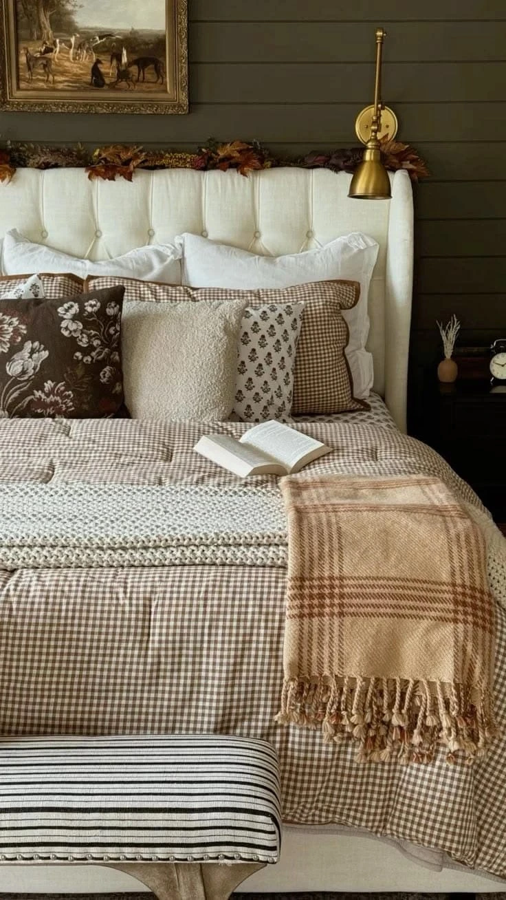 1- Mix Brown Gingham with Tiny Heart Pillows