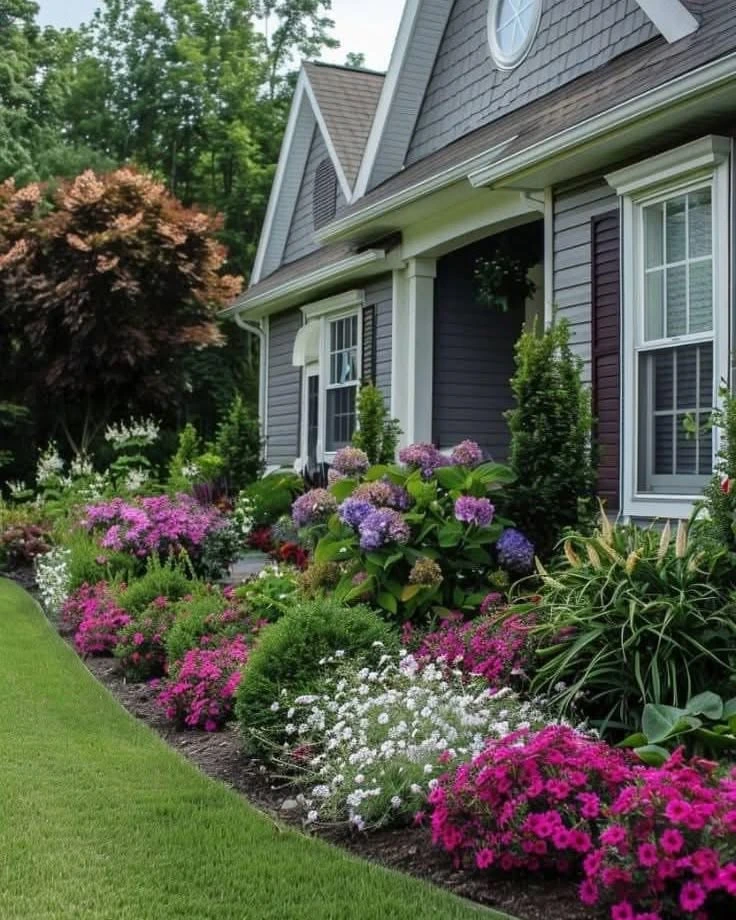 7- Mix Hydrangeas With Low Pink Flowers
