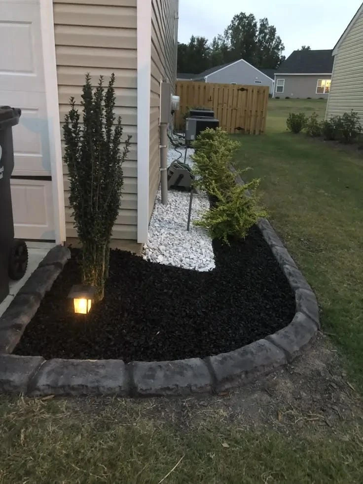 9- Pair Dark Mulch with Simple Shrubs