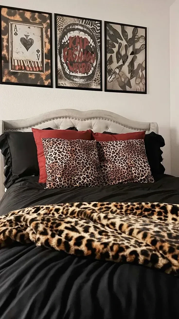 3- Pair Leopard Print with Black Bedding