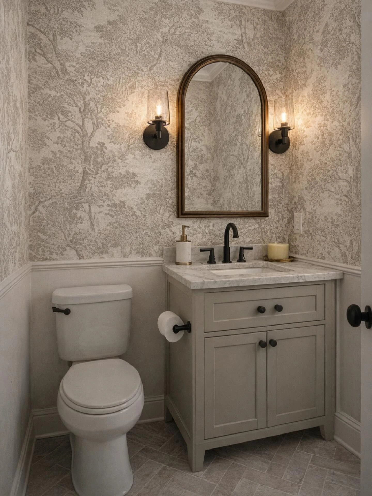 2- Pair Soft Wallpaper with Warm Sconces