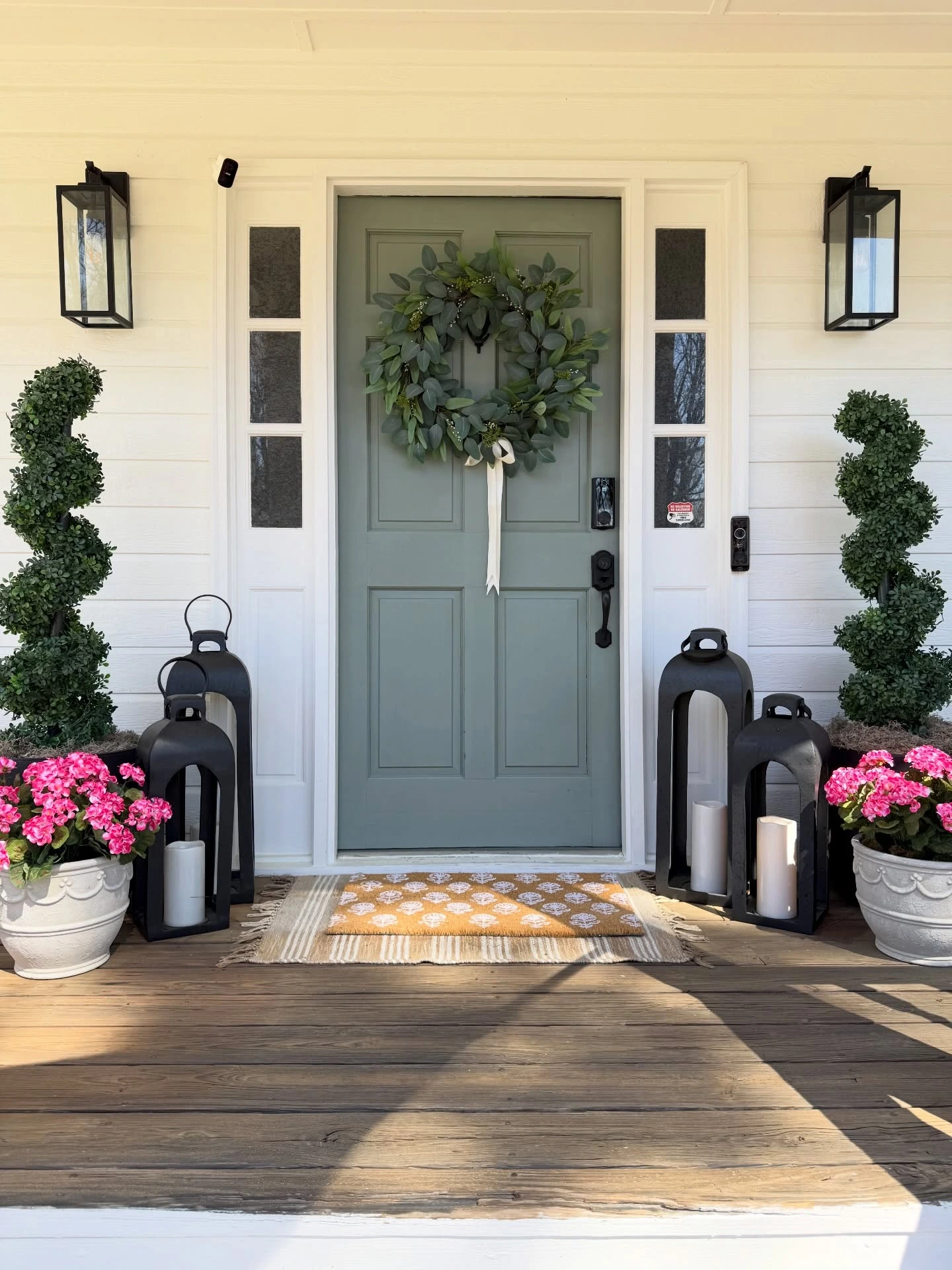 10- Pair Topiary With Pink Flowers