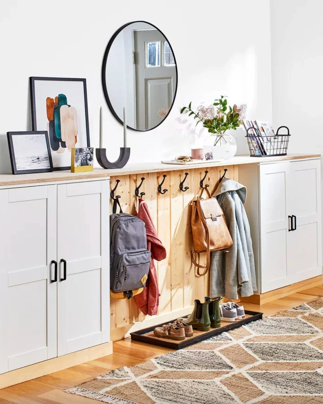3- Pair Wall Hooks With Low Cabinets