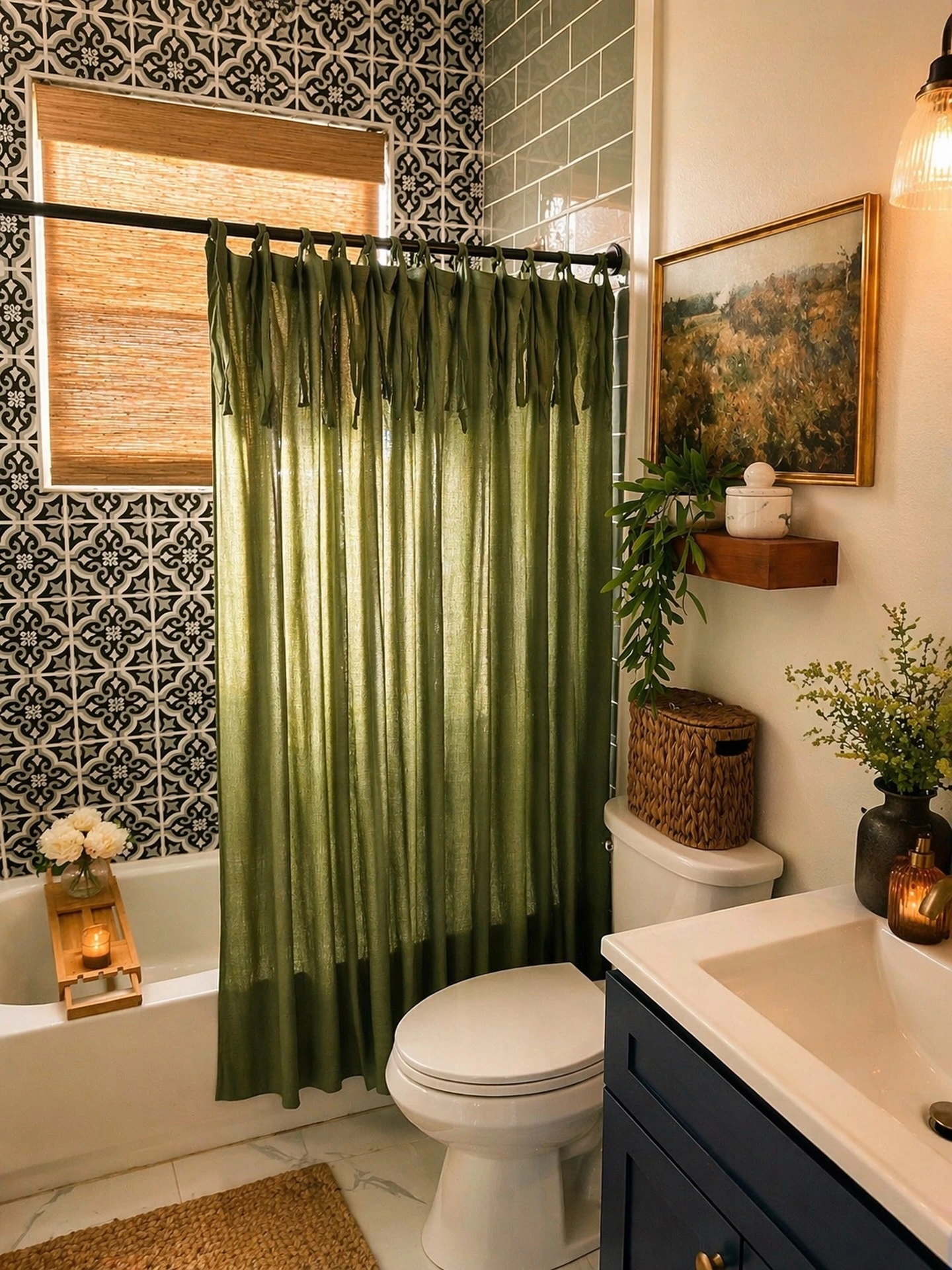 7- Refresh the Room with a Green Shower Curtain