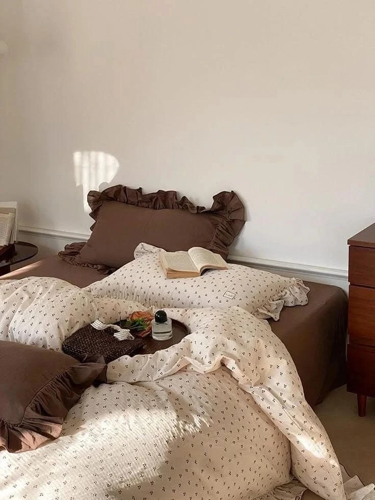 2- Soften Brown Checks with White Bedding