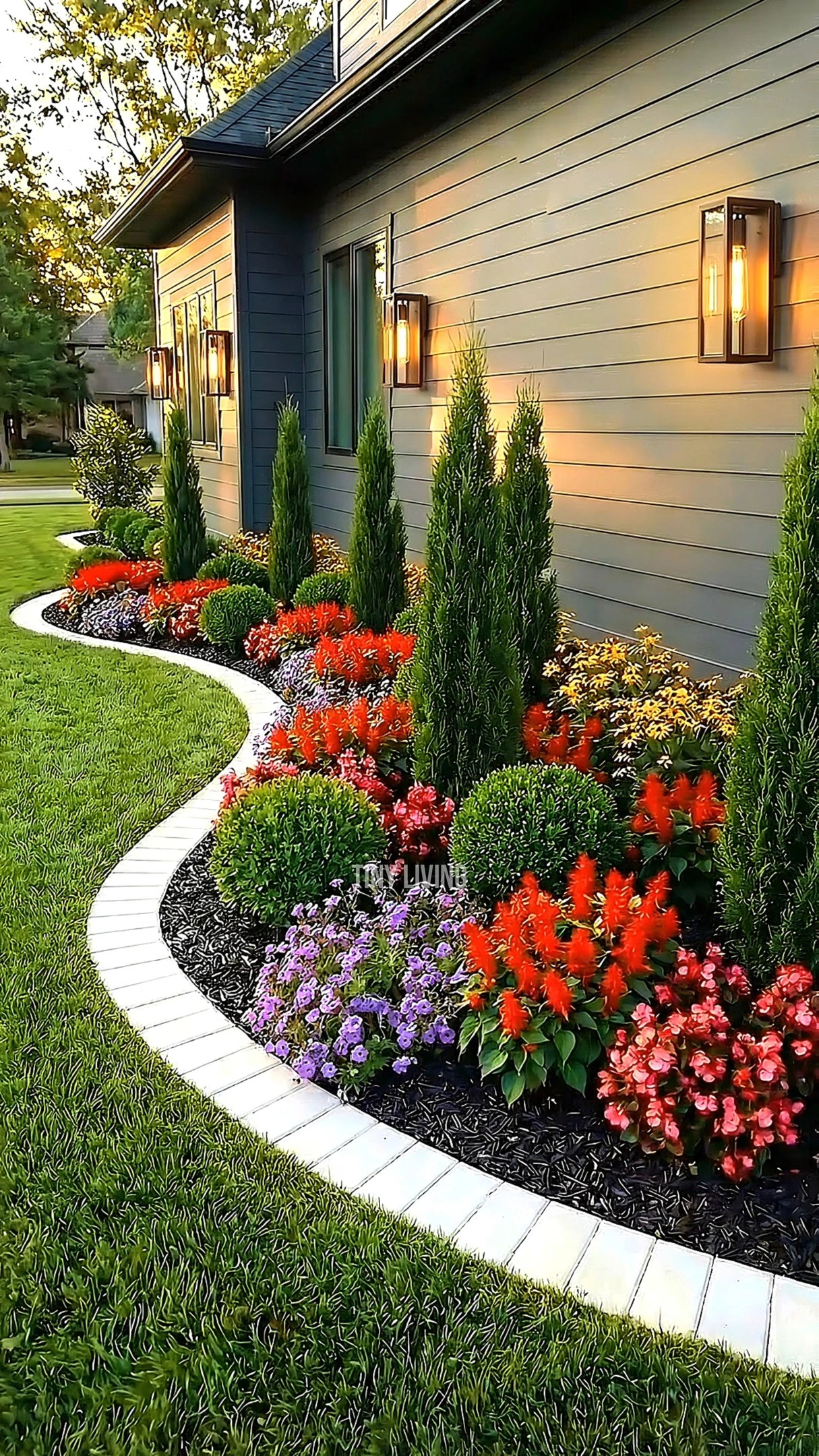 1- Soften the Entry With a Curved Flower Bed
