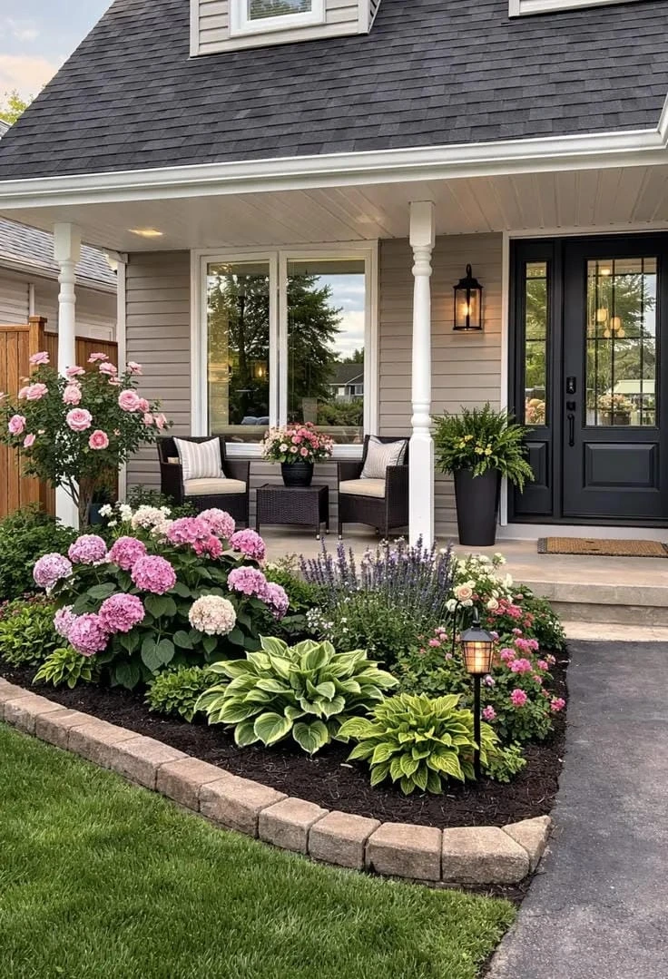 12- Soften the Porch with a Full Flower Bed