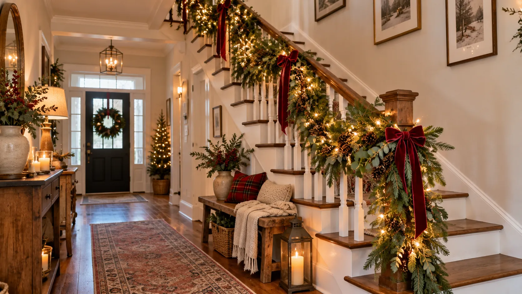 17 Christmas Staircase Ideas for a Warm, Welcoming Entry