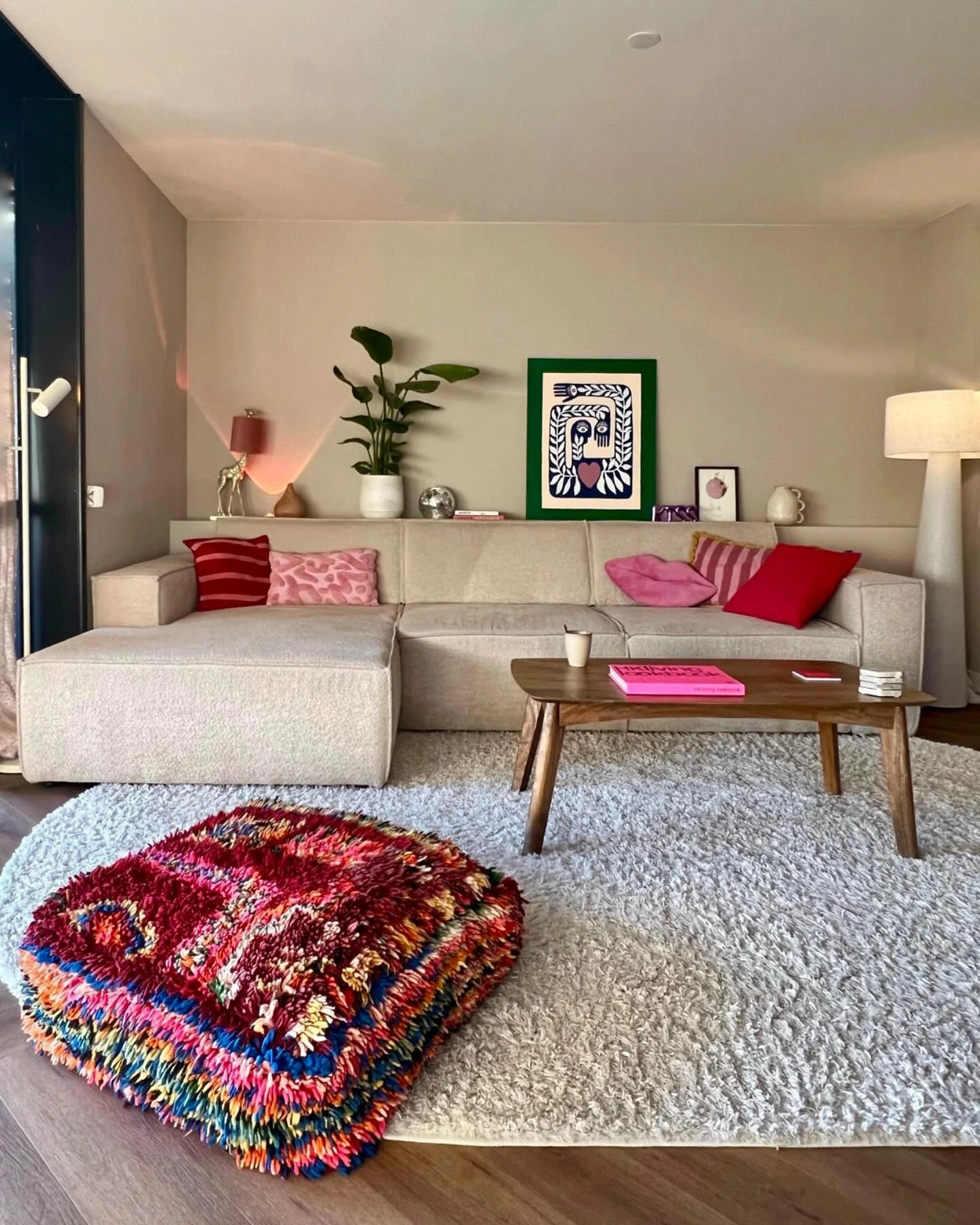 12- Add Pattern with One Colorful Floor Cushion