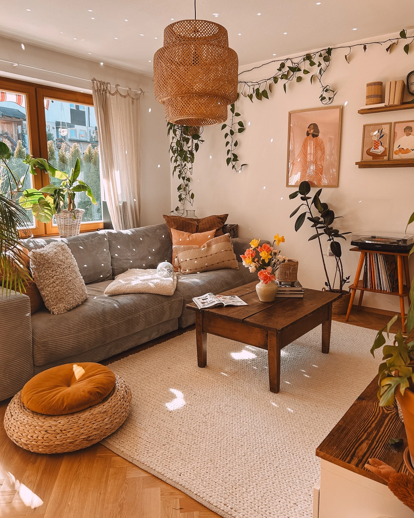 9- Add Texture Overhead with a Rattan Pendant