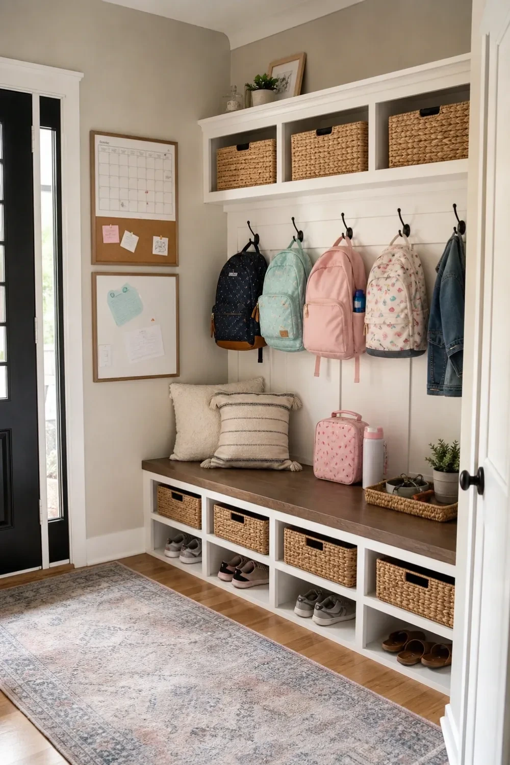 4- Create a Calm Mudroom Wall with Baskets