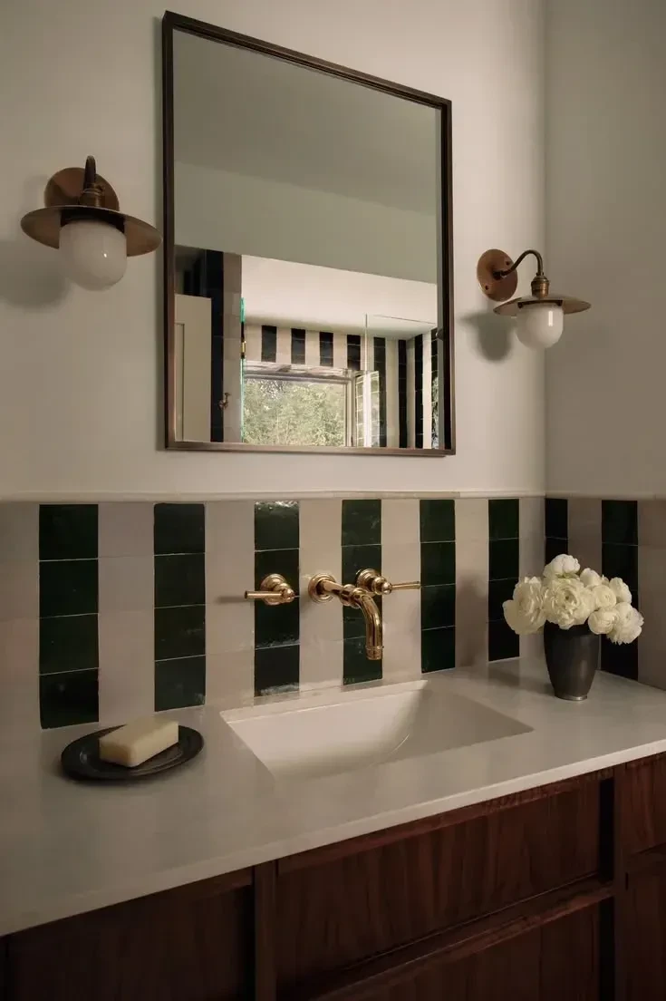 10- Frame the Sink with Green Striped Tile