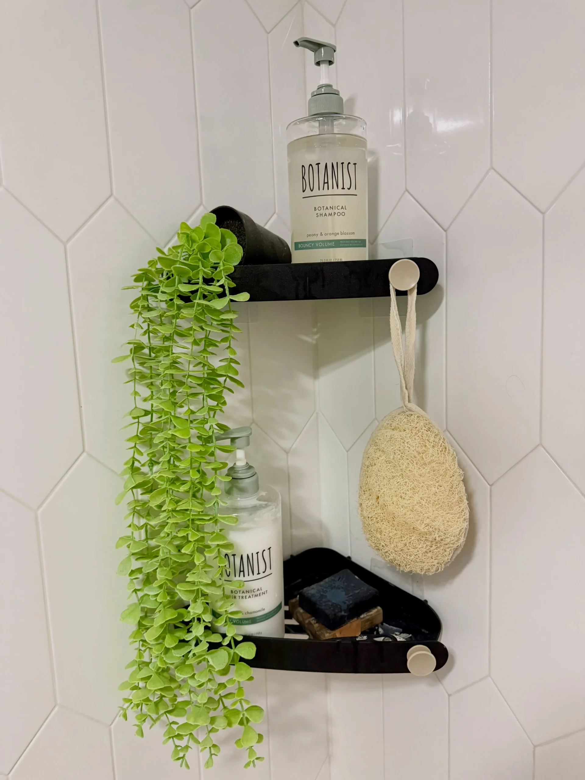 1- Keep Shower Bottles in Adhesive Caddies
