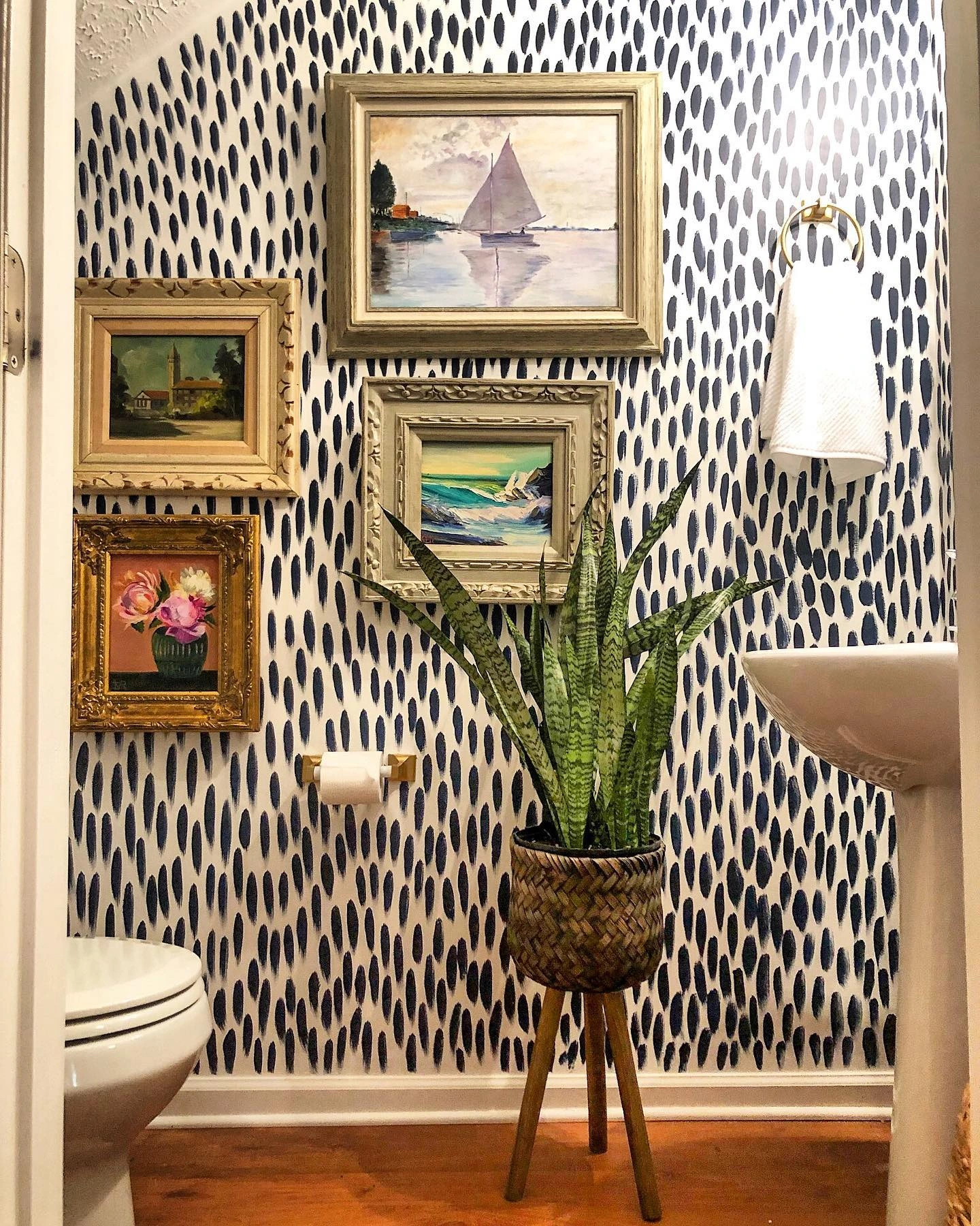 6- Layer Framed Art Over Patterned Wallpaper