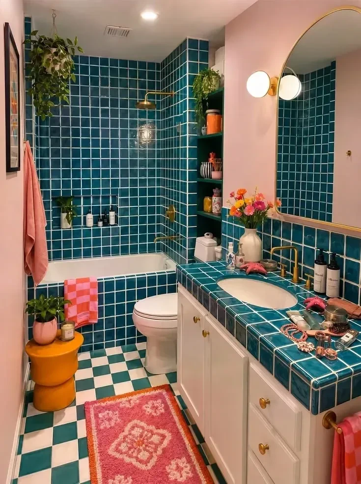 9- Mix Teal Tile with Peach Walls