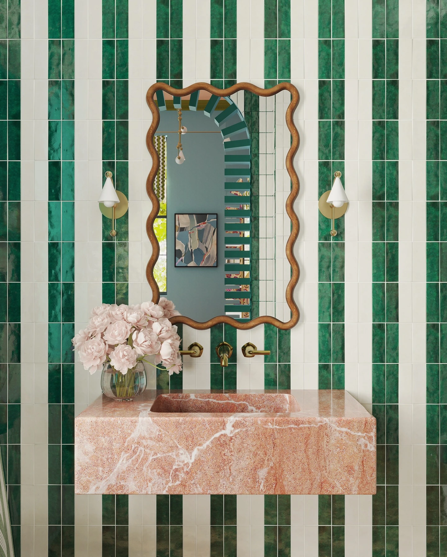 1- Pair Green Stripes with a Pink Stone Sink