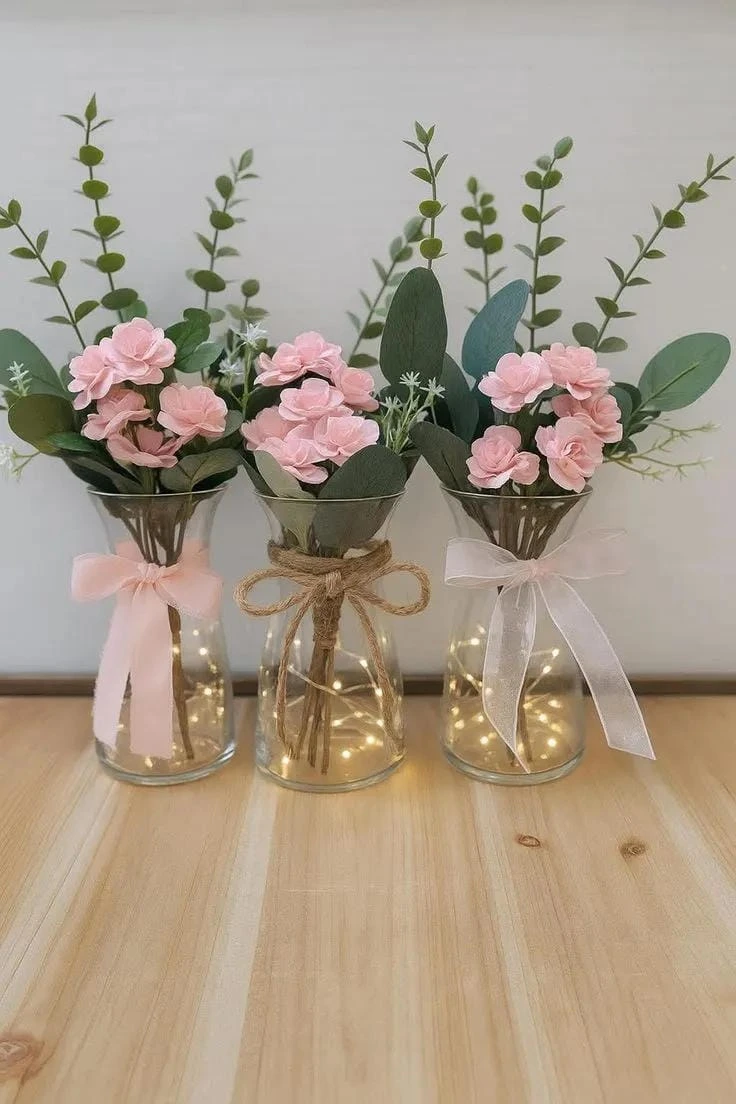 5- Pair Pink Jars with Greenery