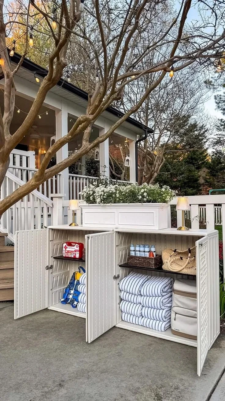 18- Use a Storage Bench With Open Shelves