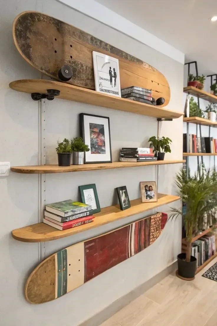 5- Use Skateboards as Long Display Shelves
