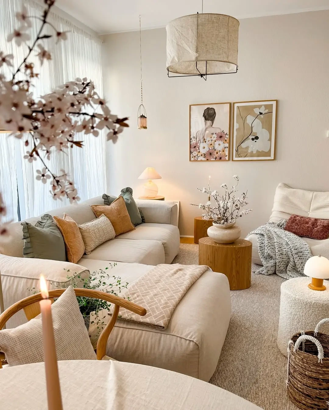 2- Warm Up a Neutral Sofa with Small Accents