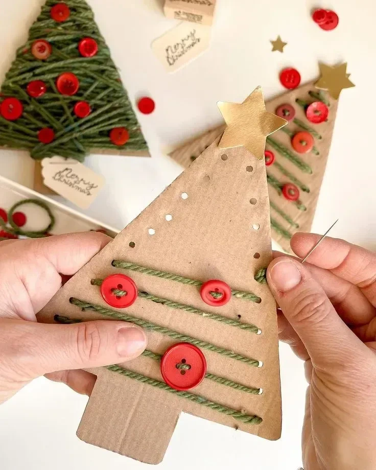 12- Wrap Cardboard Tree Ornaments